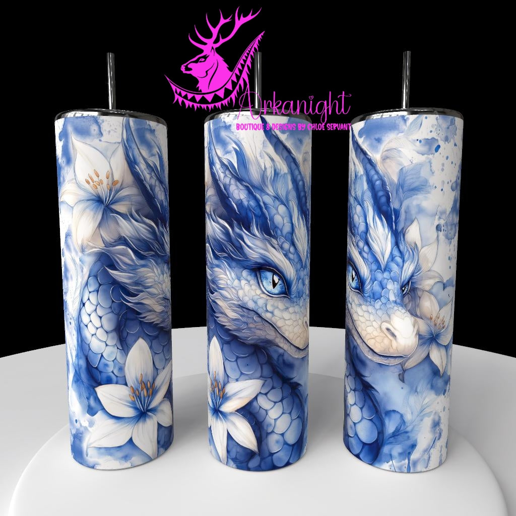 Gourde sur commande - Collection Fantaisie 2026 - Dragon - Blanc & Bleu