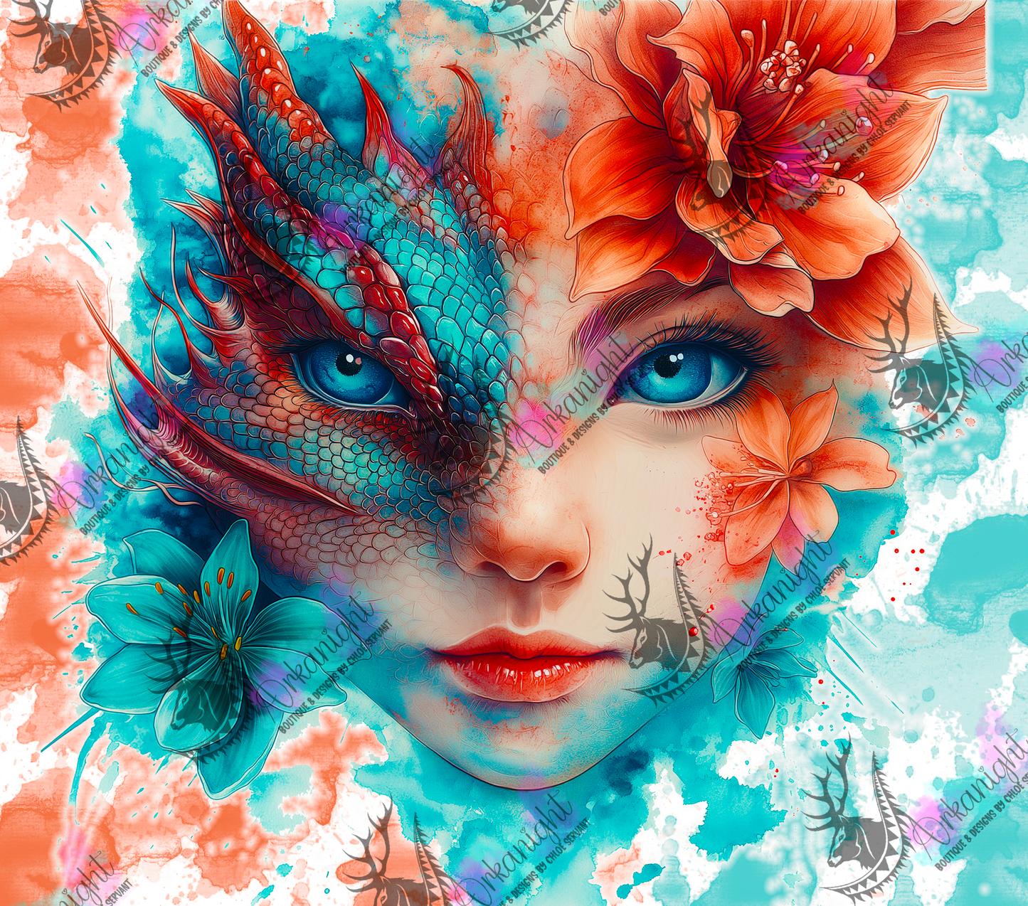 Numérique - Collection Fantaisie 2026 - Mi-Femme Mi-Dragon - Turquoise & orange