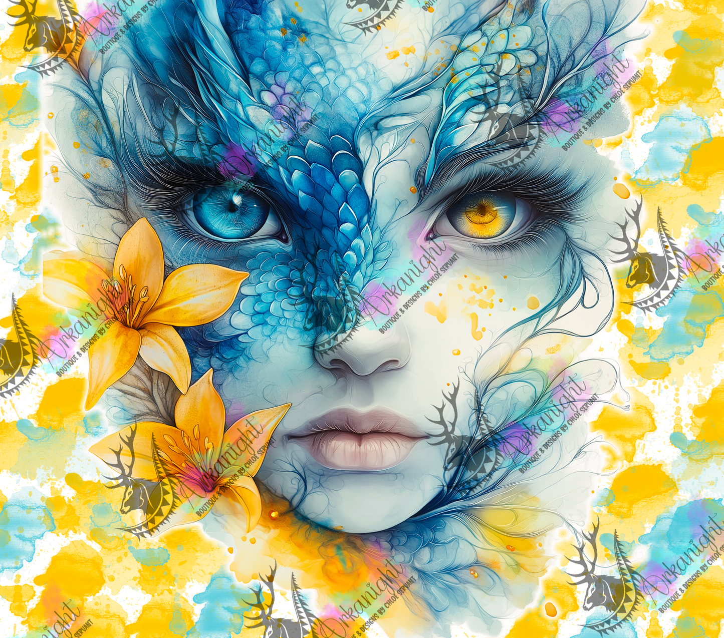 Numérique - Collection Fantaisie 2026 - Mi-Femme Mi-Dragon - Turquoise & Jaune