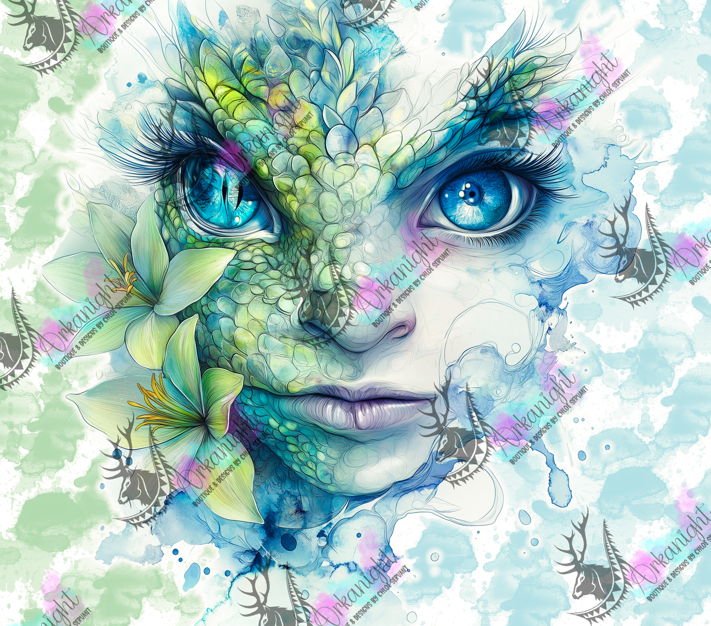 Numérique - Collection Fantaisie 2026 - Mi-Femme Mi-Dragon - Bleu Pastel & Vert Menthe