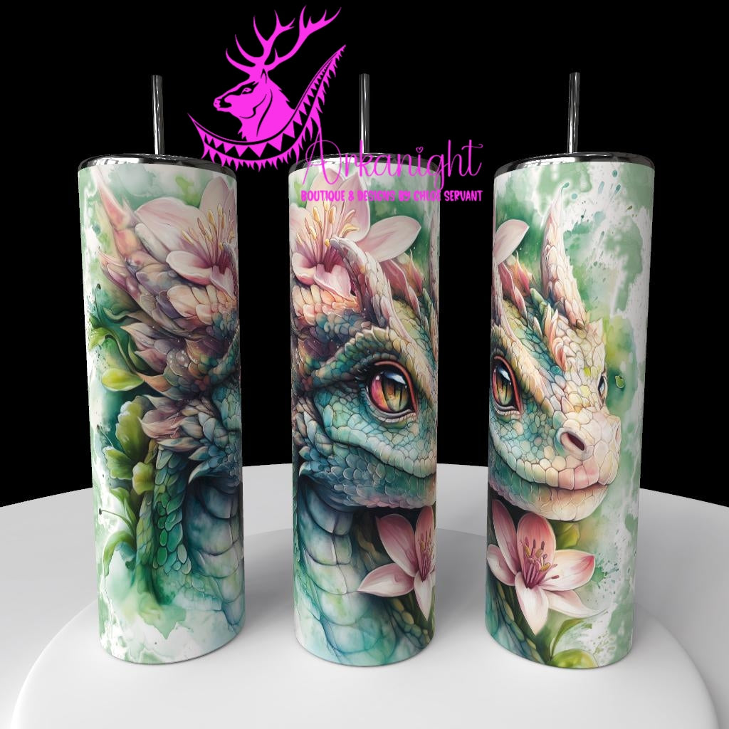Gourde sur commande - Collection Fantaisie 2026 - Dragon - Vert Menthe & Pêche