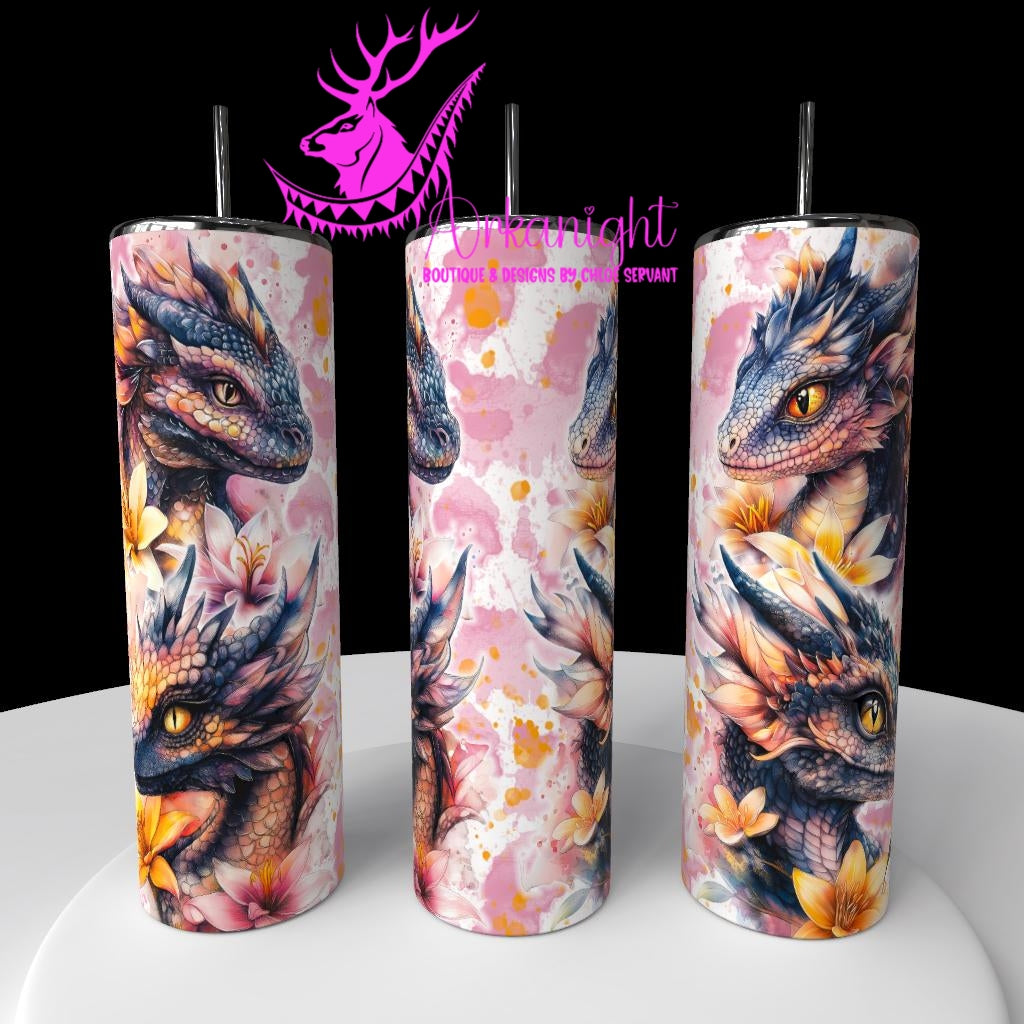 Gourde sur commande - Collection Fantaisie 2026 - Dragon - Noir , Rose & Pêche orange