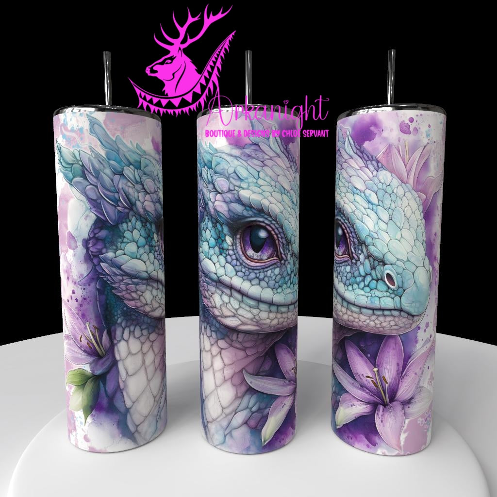 Gourde sur commande - Collection Fantaisie 2026 - Dragon - Bleu Ciel & Mauve Lilas