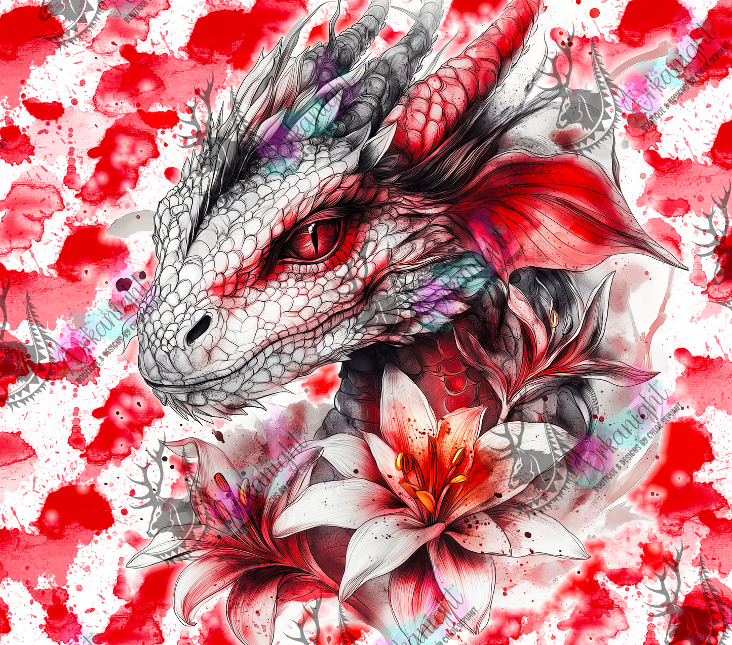 Numérique - Collection Fantaisie 2026 - Dragon - Rouge , Blanc & Gris