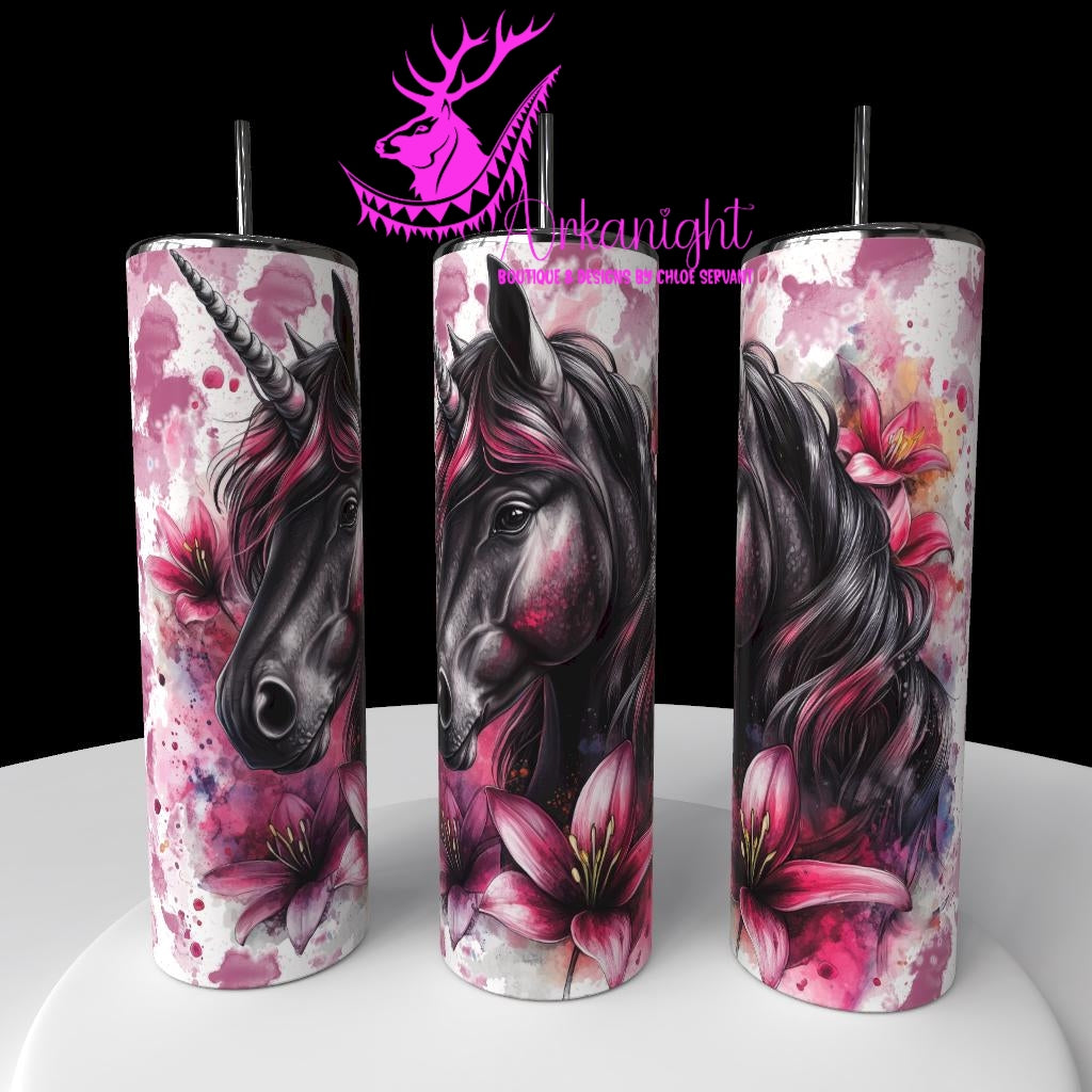 Gourde sur commande - Collection Fantaisie 2026 - Licorne - Noir & Fushia