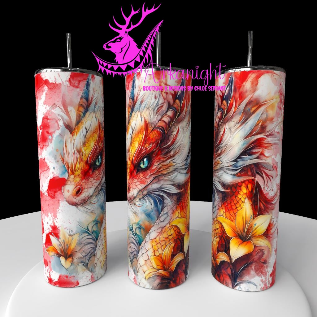 Gourde sur commande - Collection Fantaisie 2026 - Dragon - Blanc , Rouge & Orange