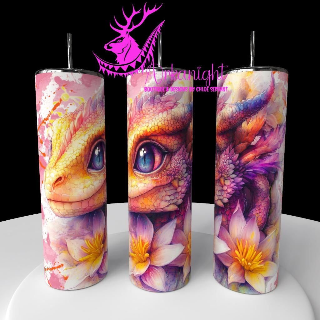Gourde sur commande - Collection Fantaisie 2026 - Dragon - Mauve & Orange & Jaune
