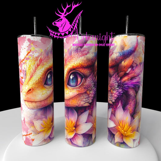Gourde sur commande - Collection Fantaisie 2026 - Dragon - Mauve & Orange & Jaune