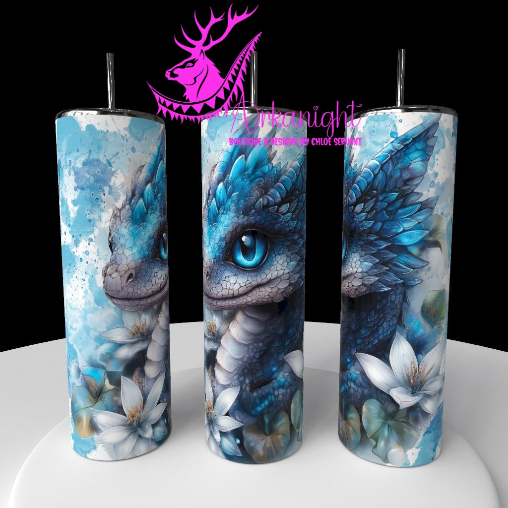 Gourde sur commande - Collection Fantaisie 2026 - Dragon - Gris , noir & Turquoise
