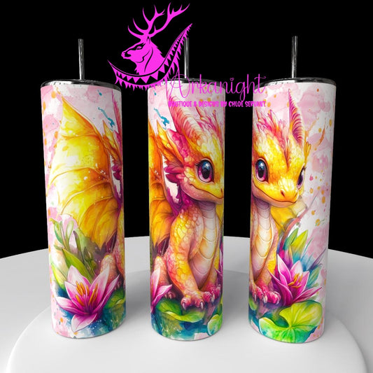 Gourde sur commande - Collection Fantaisie 2026 - Dragon - Jaune & Rose Barbie