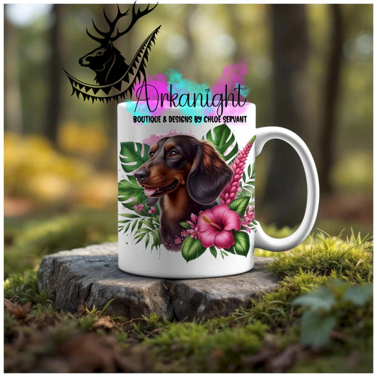 Numérique - Tasse en céramique - Collection Monstera & Animaux - Chien Teckel Brun