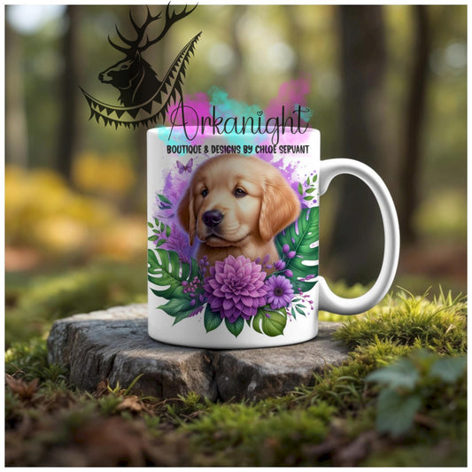 Numérique - Tasse en céramique - Collection Monstera & Animaux - Chiot Golden Retriever