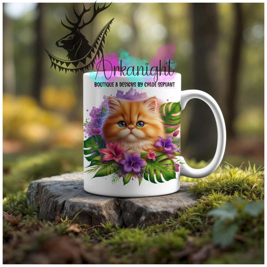 Numérique - Tasse en céramique - Collection Monstera & Animaux - Chaton Persan roux