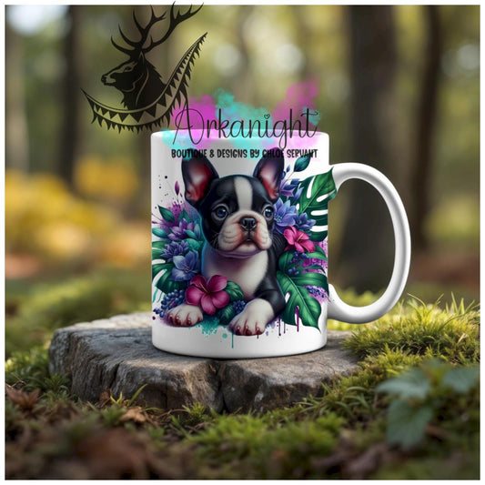 Numérique - Tasse en céramique - Collection Monstera & Animaux - Chiot Boston Terrier