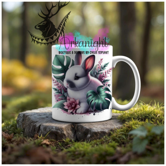 Numérique - Tasse en céramique - Collection Monstera & Animaux - Lapin Nain blanc & Noir