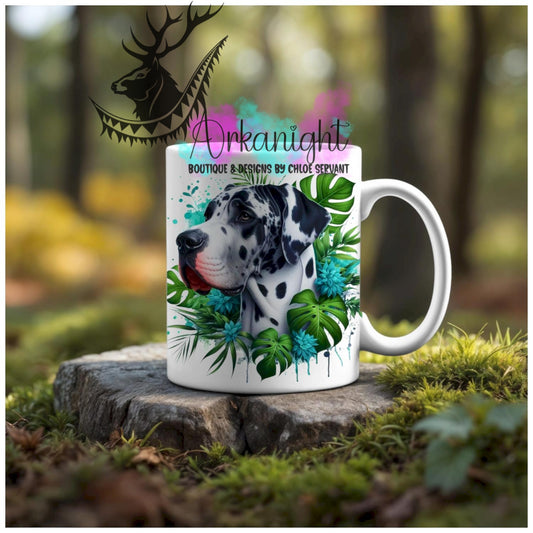 Numérique - Tasse en céramique - Collection Monstera & Animaux - Chien Grand Danois Arlequin