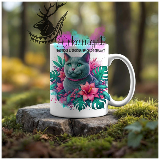 Numérique - Tasse en céramique - Collection Monstera & Animaux - Chat Gris