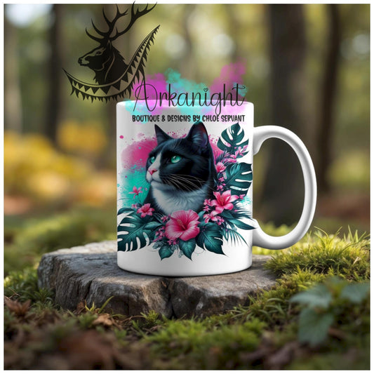 Numérique - Tasse en céramique - Collection Monstera & Animaux - Chat Noir & Blanc Adulte