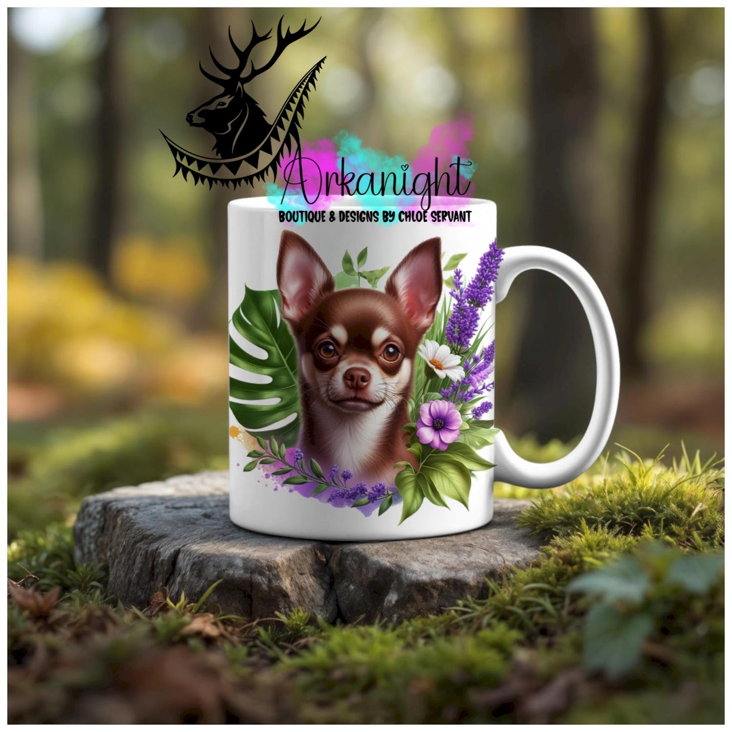 Numérique - Tasse en céramique - Collection Monstera & Animaux - Chien Chihuahua Brun