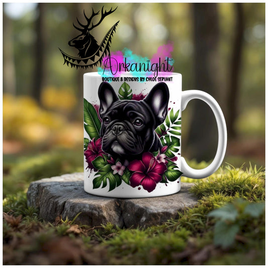 Numérique - Tasse en céramique - Collection Monstera & Animaux - Chien French Bulldog noir