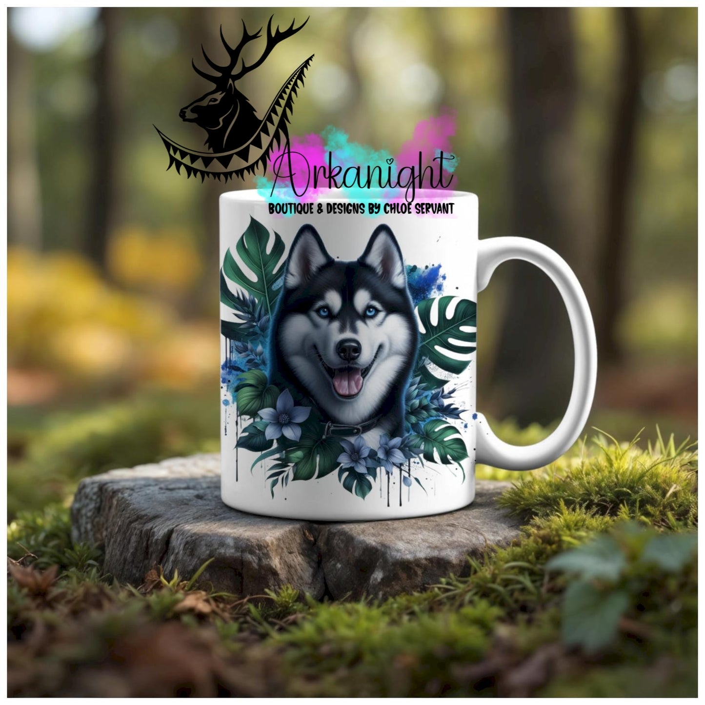 Numérique - Tasse en céramique - Collection Monstera & Animaux - Chien Husky