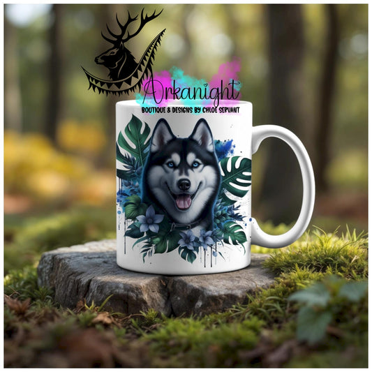 Numérique - Tasse en céramique - Collection Monstera & Animaux - Chien Husky