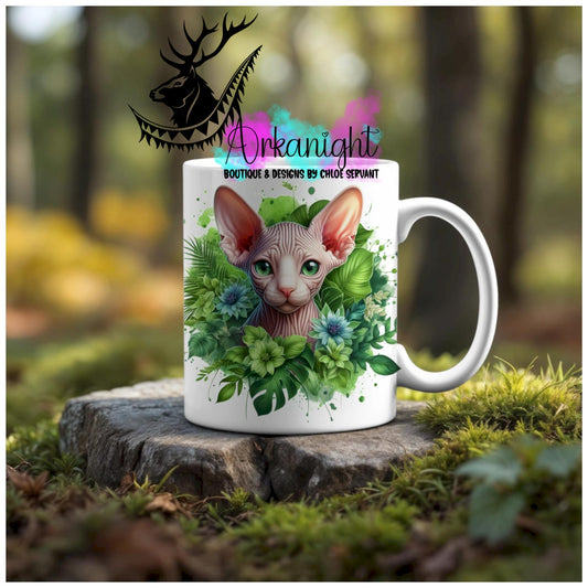 Numérique - Tasse en céramique - Collection Monstera & Animaux - Chaton Sphynx Couleur peau