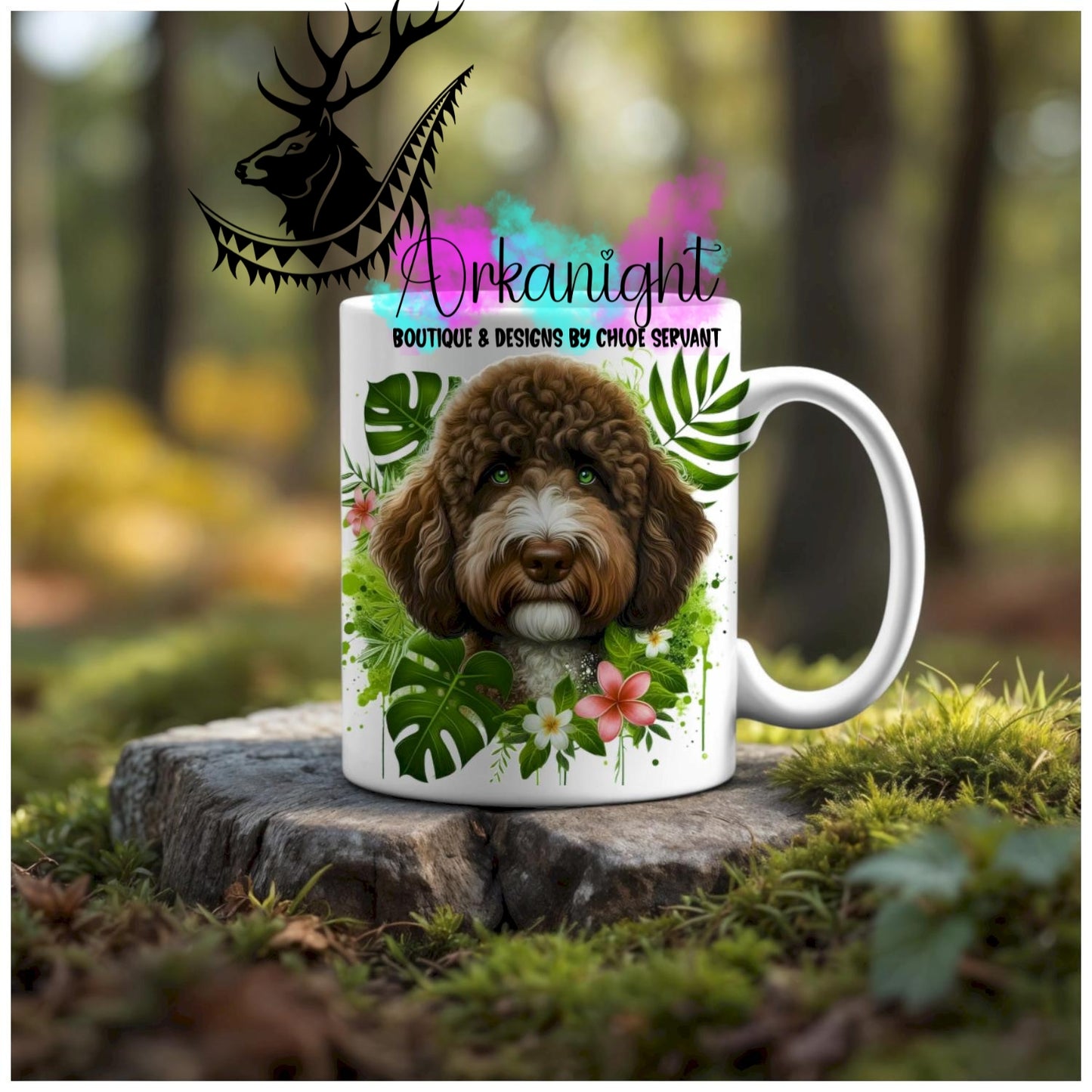 Numérique - Tasse en céramique - Collection Monstera & Animaux - Chien Doodle Brun & Blanc