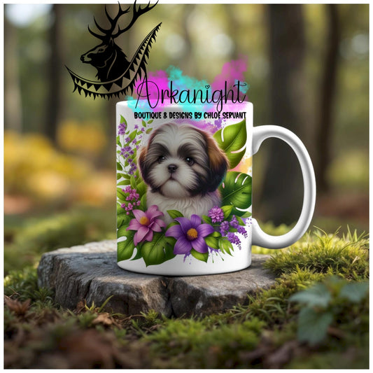 Numérique - Tasse en céramique - Collection Monstera & Animaux - Chiot Shih-Tzu