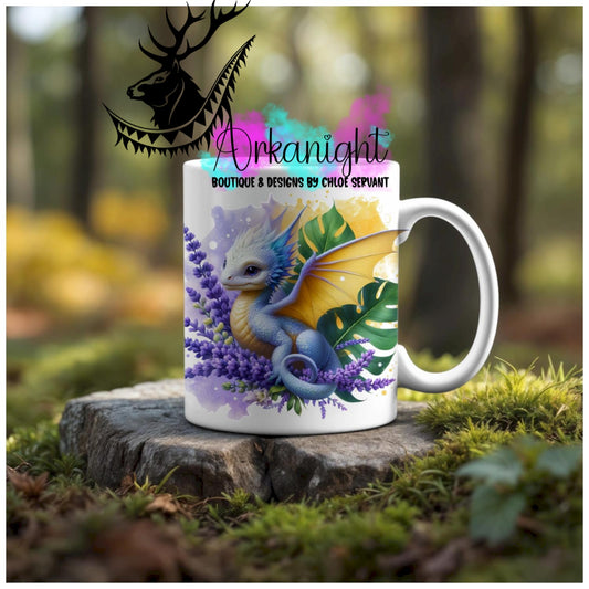 Numérique - Tasse en céramique - Collection Monstera & Animaux - Dragon Bleu/Lilas & Jaune