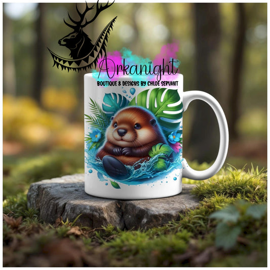 Numérique - Tasse en céramique - Collection Monstera & Animaux - Bébé Castor