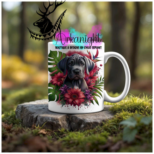 Numérique - Tasse en céramique - Collection Monstera & Animaux - Chiot Grand Danois bleu