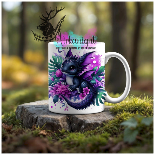 Numérique - Tasse en céramique - Collection Monstera & Animaux - Dragon Noir & Mauve Flash
