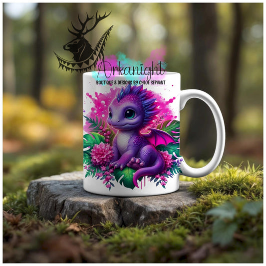 Numérique - Tasse en céramique - Collection Monstera & Animaux - Dragon Mauve Flash & rose Flash