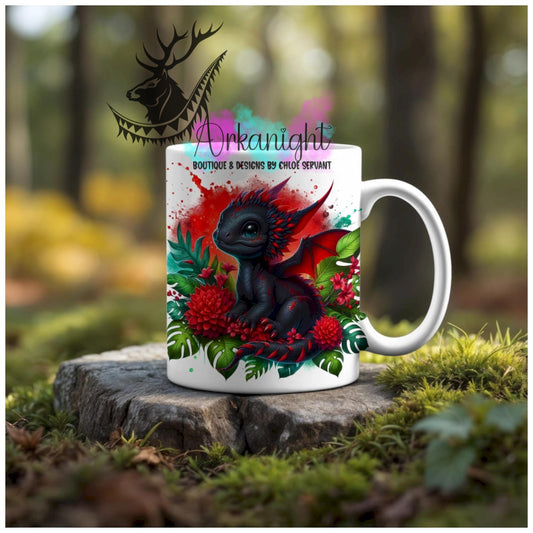 Numérique - Tasse en céramique - Collection Monstera & Animaux - Dragon Noir et Rouge Vif
