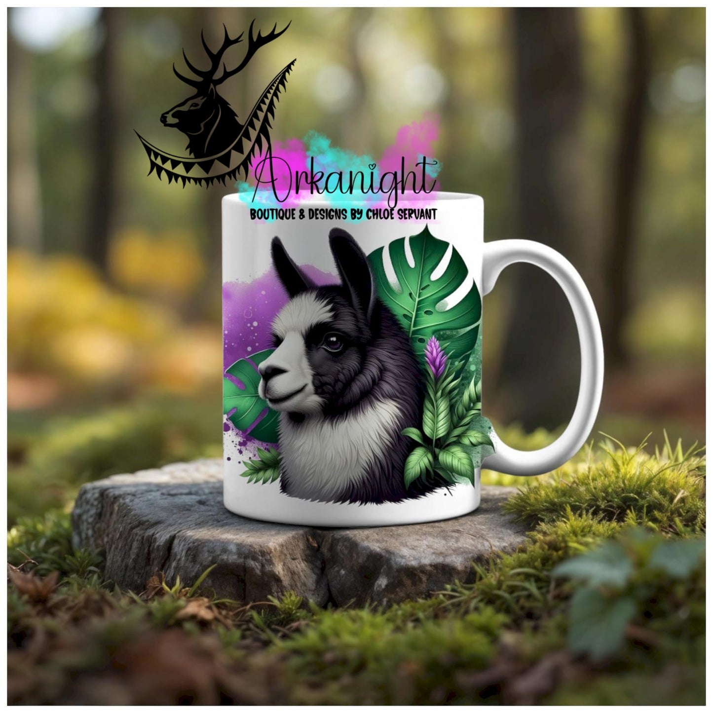 Numérique - Tasse en céramique - Collection Monstera & Animaux - Alpaga Noir & Blanc