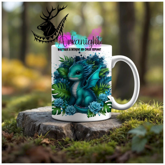 Numérique - Tasse en céramique - Collection Monstera & Animaux- Dragon Turquoise