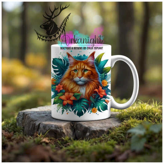 Numérique - Tasse en céramique - Collection Monstera & Animaux - Chat Mainecoon Roux
