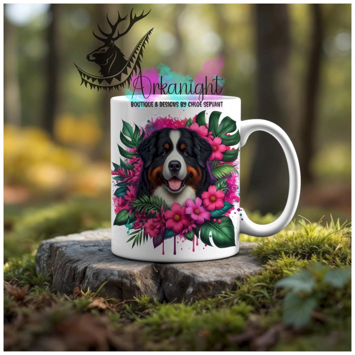 Numérique - Tasse en céramique - Collection Monstera & Animaux - Chien Bouvier Bernois