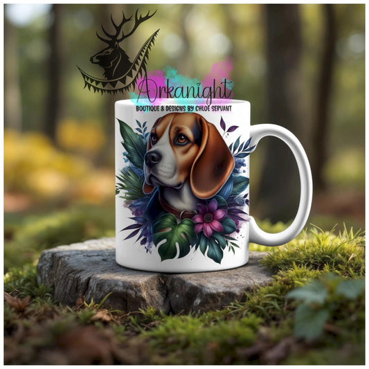 Numérique - Tasse en céramique - Collection Monstera & Animaux - Chien Beagle