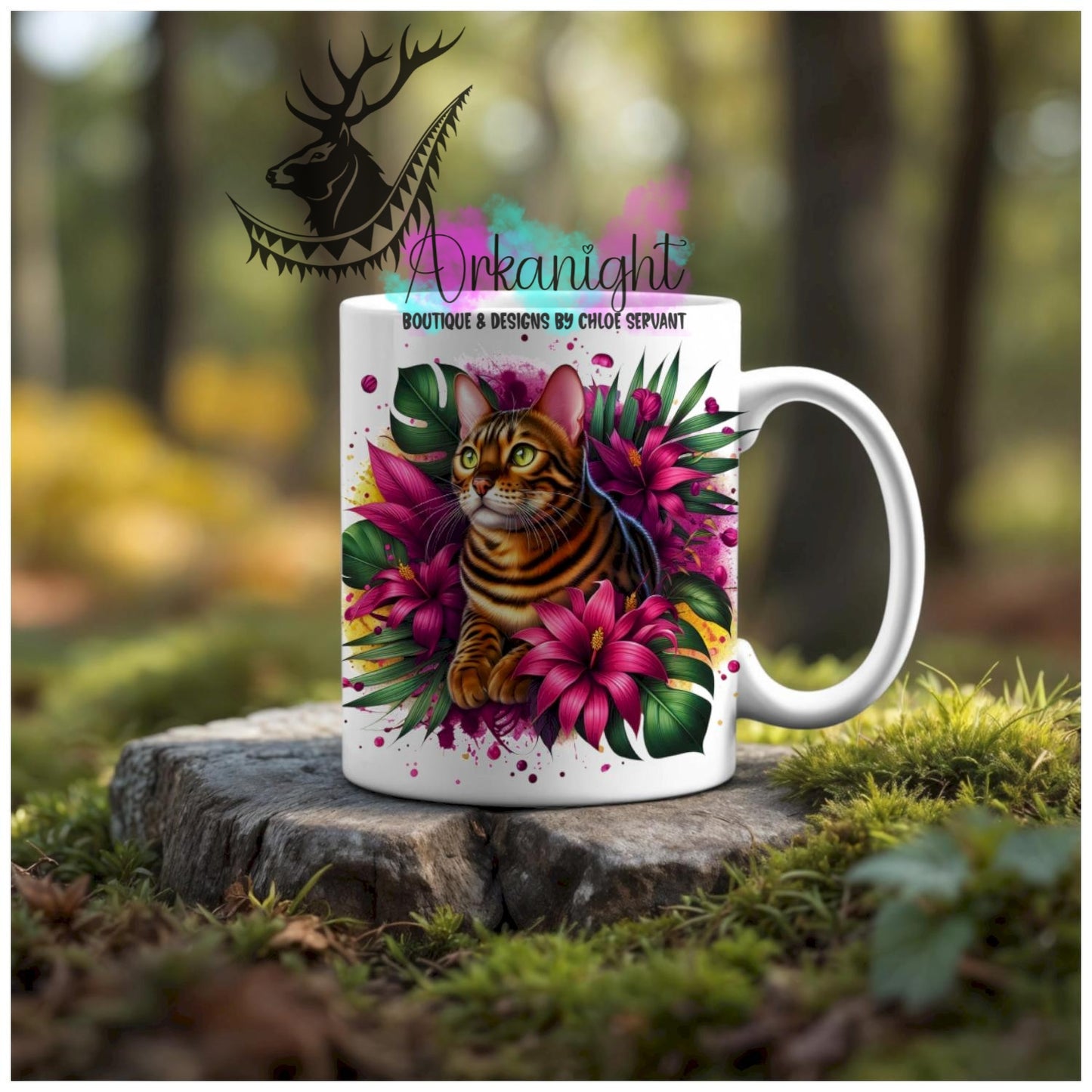 Numérique - Tasse en céramique - Collection Monstera & Animaux - Chat Bengal