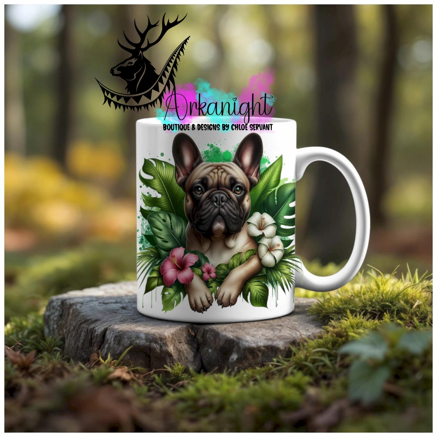 Numérique - Tasse en céramique - Collection Monstera & Animaux - Chien French Bulldog