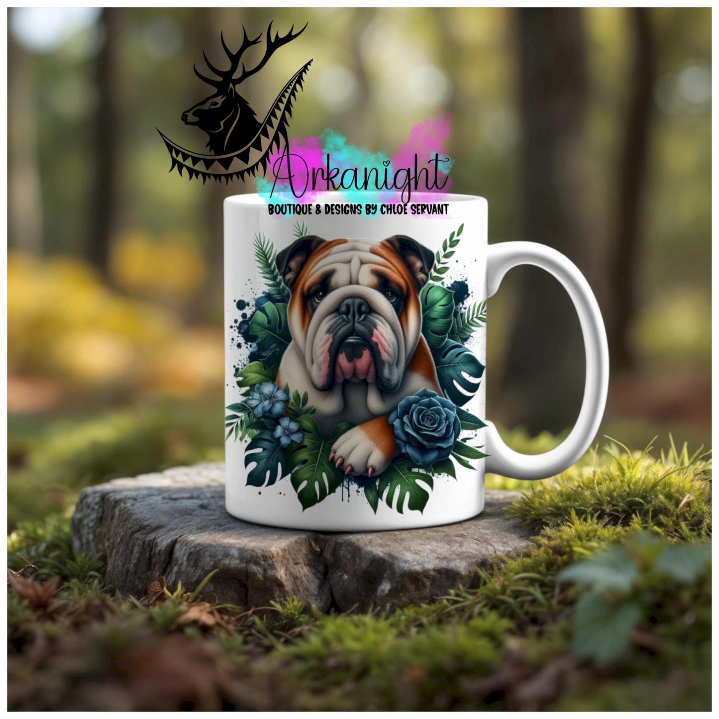 Numérique - Tasse en céramique - Collection Monstera & Animaux - Chien Bulldog Anglais