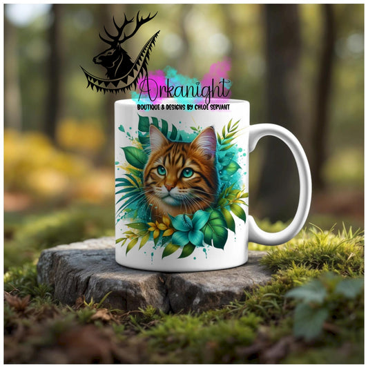 Numérique - Tasse en céramique - Collection Monstera & Animaux - Chat Tigré Roux/Brun