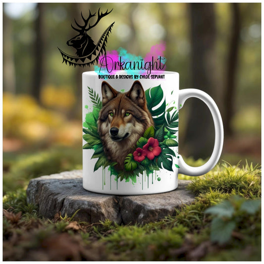 Numérique - Tasse en céramique - Collection Monstera & Animaux - Loup Brun