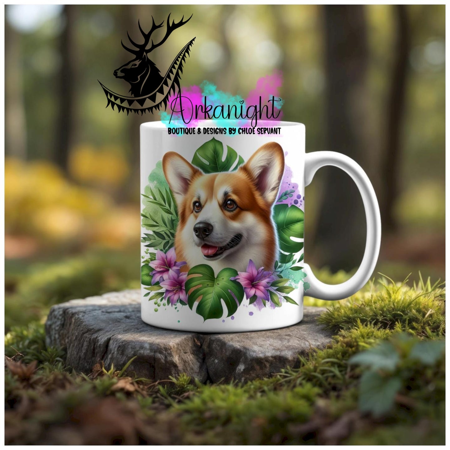 Numérique - Tasse en céramique - Collection Monstera & Animaux - Chien Corgi