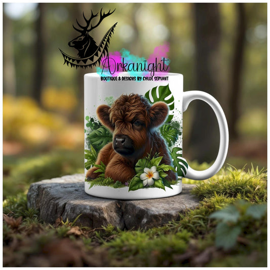 Numérique - Tasse en céramique - Collection Monstera & Animaux - Bébé Vache Highland Brune