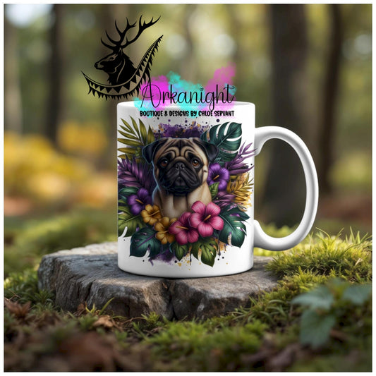 Numérique - Tasse en céramique - Collection Monstera & Animaux - Chien Pug
