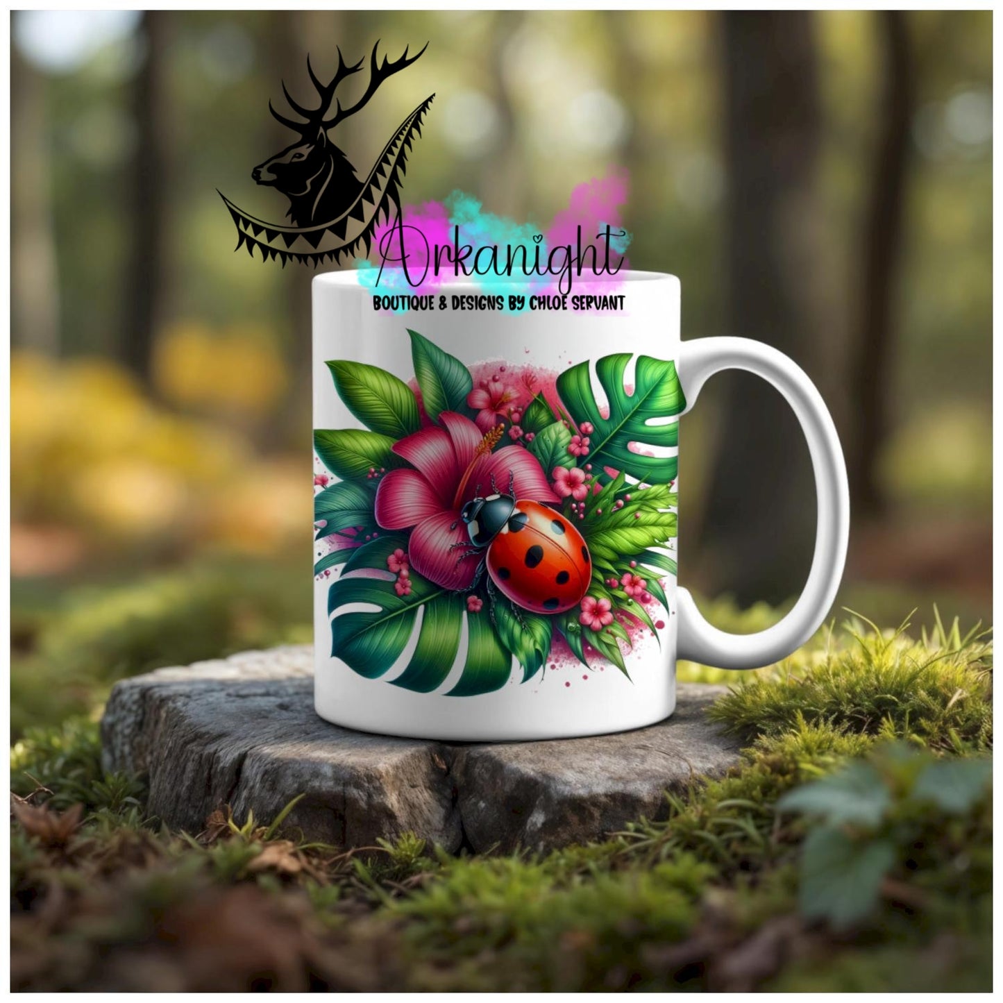 Numérique - Tasse en céramique - Collection Monstera & Animaux - Coccinelle