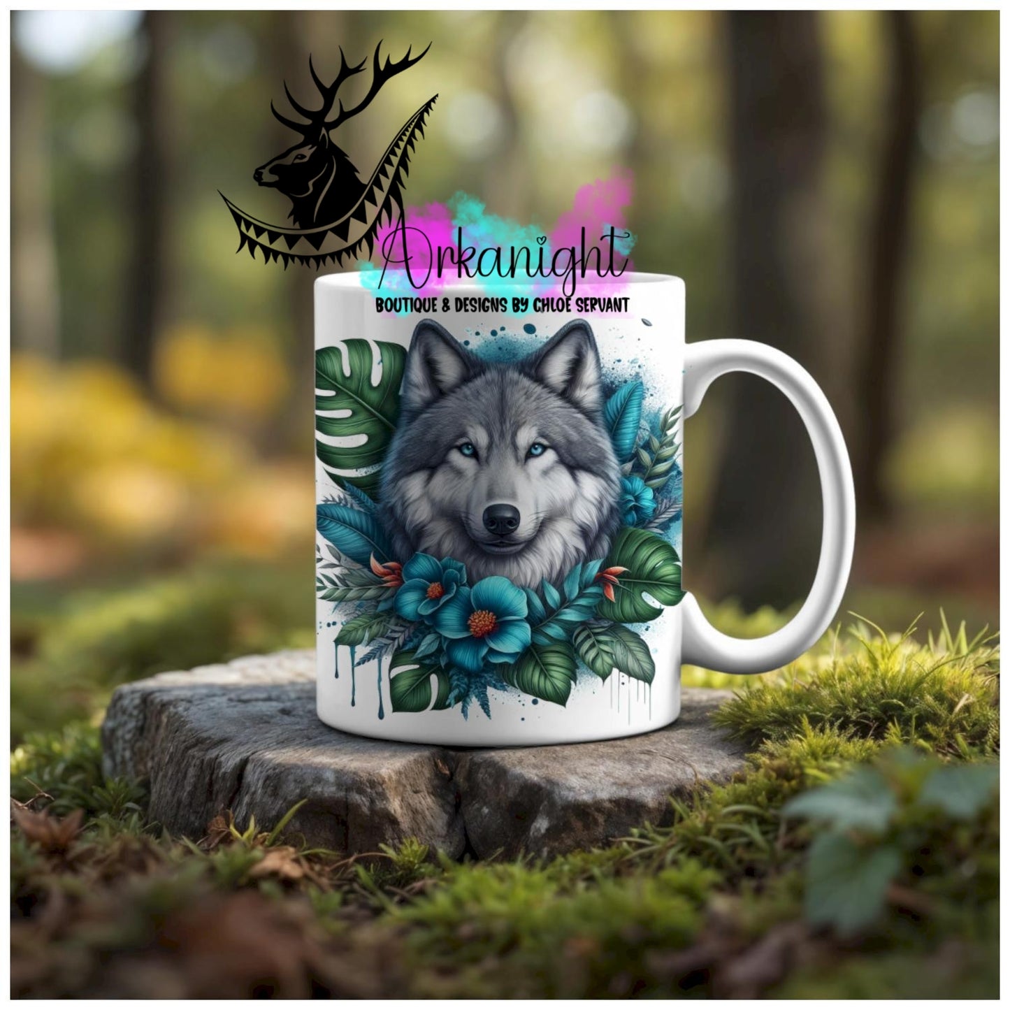 Numérique - Tasse en céramique - Collection Monstera & Animaux - Loup Gris